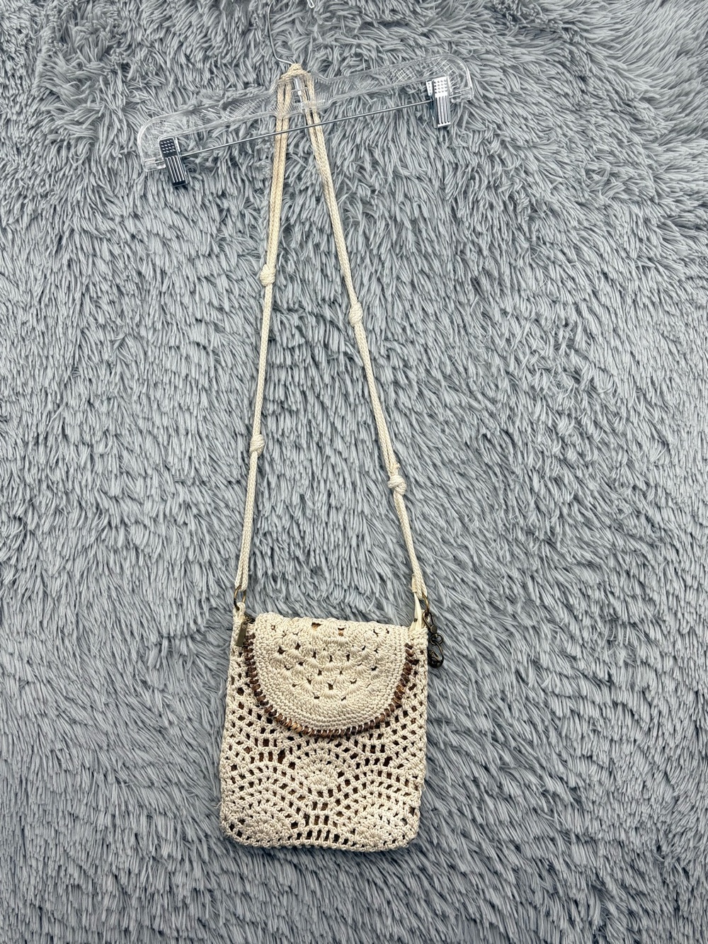 The SAK Sayulita Natural Crochet Purse Crossbody Shoulder Bag Boho Macrame Cream